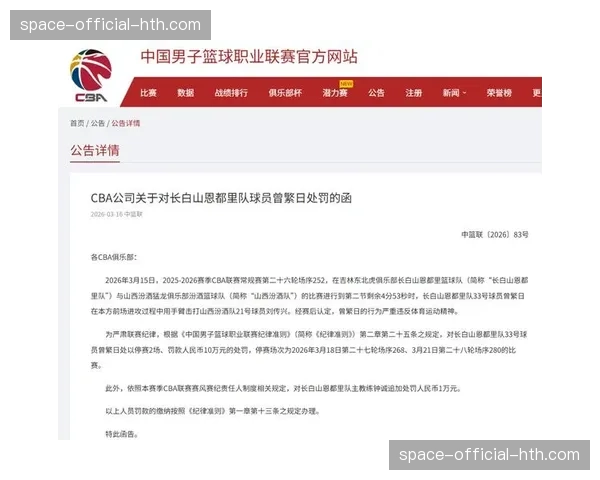 CBA发布公告，对上一轮比赛中发生冲突的两位球员予以停赛罚款